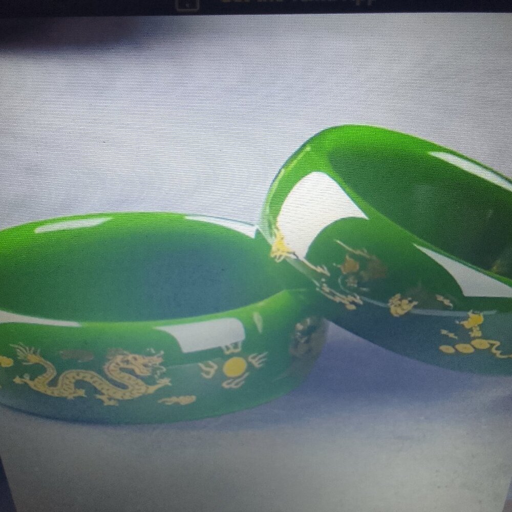 Luxury natural solid green dragon&phoenix bracelet brand new